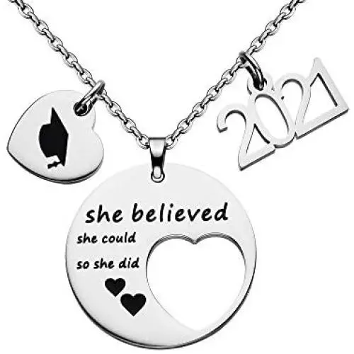 NEWNOVE Class of 2021 Graduation Gifts She Believed She Could so She Did Inspirational Necklace High School College Graduation Gifts for Her Him NEWNOVE Class of 2021 Graduation Gifts She Believed She Could so She Did Inspirational Necklace High School College Graduation Gifts for Her Him