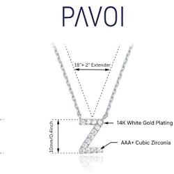 PAVOI 14K White Gold Plated Cubic Zirconia Initial Necklace | Letter Necklaces for Women