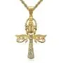 Lee Island Fashion 24K Gold Plated CZ Eye of Horus and Scarab Egyptian Protection Ankh Cross Pendant Stainless Steel Necklace, 24 Inch Chain Jewelry