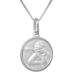 Small Sterling Silver Guardian Angel Medal Necklace 5/8 inch Round Italy, 16-30 inch 0.8mm_Box_Chain