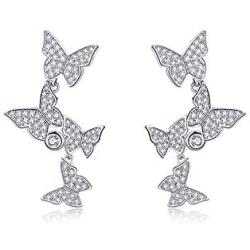 AOBOCO Dancing Butterflies Earrings Sterling Silver Earrings Embellished with Crystal from Austria, Hypoallergenic Dangle Drop Earrings, Fine Jewelry Gifts for Women