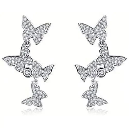 AOBOCO Dancing Butterflies Earrings Sterling Silver Earrings Embellished with Crystal from Austria, Hypoallergenic Dangle Drop Earrings, Fine Jewelry Gifts for Women