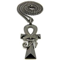 GWOOD Eye of Horus Over Ankh Pendant with 24 Inch Cuban Necklace