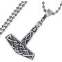 Celtic Knot Asatru Jewelry Mjolnir Norse Viking Thunder Asgard God Thors Hammer Protection Amulet Wealth Luck Money Lucky Charm Safe Travel Talisman Pewter Mens Pendant Necklace w Silver Ball Chain