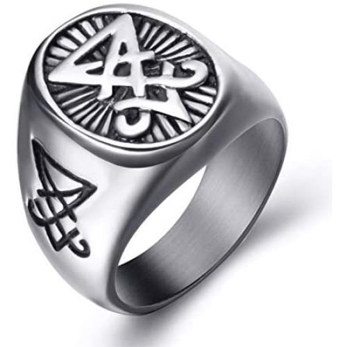 Elfasio Sigil of Lucifer Rings for Men Satanic Satan Demon Devil Symbol Stainless Steel Ring Vintage Jewelry