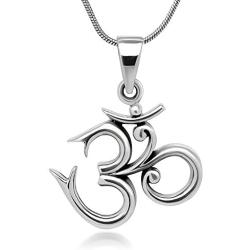 Sterling Silver 19 mm Aum Om Ohm Sanskrit Symbol Yoga Charm Pendant Necklace 18