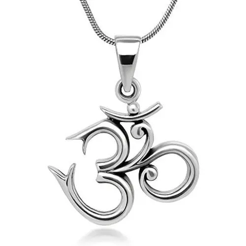 Sterling Silver 19 mm Aum Om Ohm Sanskrit Symbol Yoga Charm Pendant Necklace 18