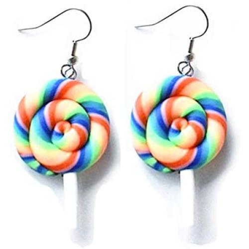 Rainbow Food Candy Kawaii Earrings for Women Fun Lollipop Cute Fashion Pendant Jewelry