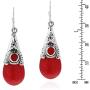 Vintage Red Reconstructed Coral Teardrop .925 Sterling Silver Dangle Fish Hook Earrings