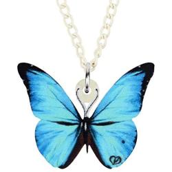 WEVENI Acrylic Blue Morpho Butterfly Necklace Insect Pendant Spring Summer Jewelry Novelty Gifts for Women Girls Ladies