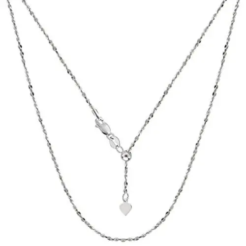 Sterling Silver Rhodium Plated Sliding Adjustable Piatto Chain, 22'' Sterling Silver Rhodium Plated Sliding Adjustable Piatto Chain, 22''