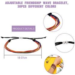 30 Pieces Friendship Bracelets Wave Handmade Braided Bracelet Waterproof Wax Coated Rope Bracelet Surfer Adjustable Bohemian Wrist Cord for Women Men Handcrafted Jewelry Party Accessories