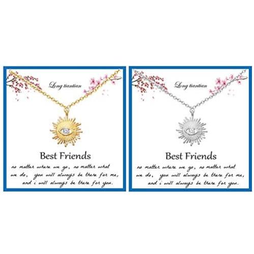 Long tiantian Best Friend Nnecklace for 2 Cute Elephant Butterfly Necklace Sun Evil Eye Cross Pendant Necklace for Girls Best Friend Necklaces Mermaid Tail Infinity Jewelry for Women