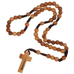 Catholic Olive Wood Rosary Beaded Prayer Jerusalem Cross Decor Crucifixion of Christ Jesus Necklace for Auto Vehicle for Men Women Religious Jewelry Pendant 14 inch consecrated in the Church of the Holy Sepulchre 14 inch