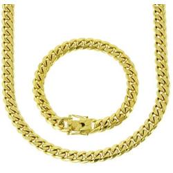 Bling Bling NY Solid 14k Yellow Gold Finish Stainless Steel 10mm Thick Miami Cuban Link Chain Box Clasp Lock