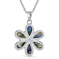 Rainbow Shell Inlay Flower Abalone Pendant Necklace For Women For Teen 925 Sterling Silver With Chain