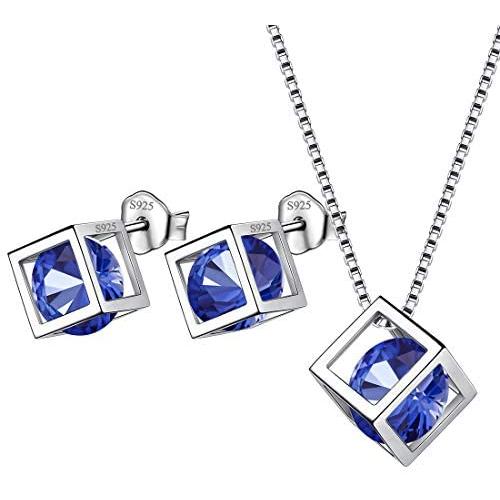 Birthstone Necklace/Earring 925 Sterling Silver Women Cross/3D Cube/Cresent Moon Birth Stone Jewelry Mens Birthday Gift Anniversary Present Birthstone Necklace/Earring 925 Sterling Silver Women Cross/3D Cube/Cresent Moon Birth Stone Jewelry Mens Birthday Gift Anniversary Present