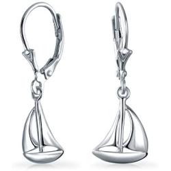Nautical Sailboat Small Leverback Sailboat Dangle Earrings For Women For Teen 925 Sterling Silver