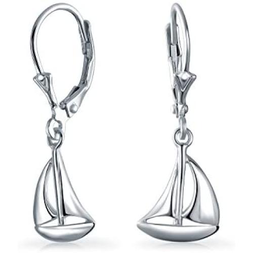Nautical Sailboat Small Leverback Sailboat Dangle Earrings For Women For Teen 925 Sterling Silver