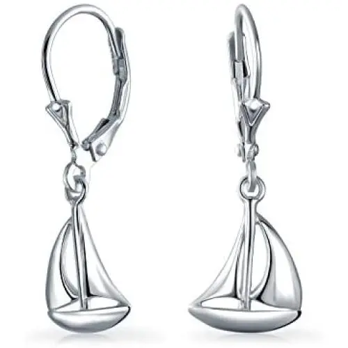 Nautical Sailboat Small Leverback Sailboat Dangle Earrings For Women For Teen 925 Sterling Silver