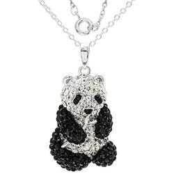 CRYSTALOGY Women’s Jewelry, Sterling Silver Swarovski Crystal Panda Bear Animal Pendant Necklace, 18” Chain