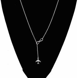 ENSIANTH Infinity and Airplane Lariat Y Necklace Jet Plane Jewelry for Stewardess Flight Attendant Traveler