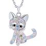 SXNK7 Cat Necklace Silver Tone Sparkly Rainbow Crystal Cat Necklace Cat Pendant Necklace Jewelry for Women Teen Girls Kids Cat Lover Gifts (color new2)