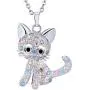 SXNK7 Cat Necklace Silver Tone Sparkly Rainbow Crystal Cat Necklace Cat Pendant Necklace Jewelry for Women Teen Girls Kids Cat Lover Gifts (color new2)