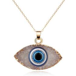 Evil Eye Necklace Drop Earring Set Turkish Blue Eyes Resin Imitated Druzy Pendant Necklace Ethnic Gold Plated Faith Protection Lucky Jewelry for Women Girls