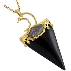 Nupuyai Triangle Healing Crystal Point Pendant for Women Men, Gold Plated Moon Necklace Oval Labradorite Jewelry