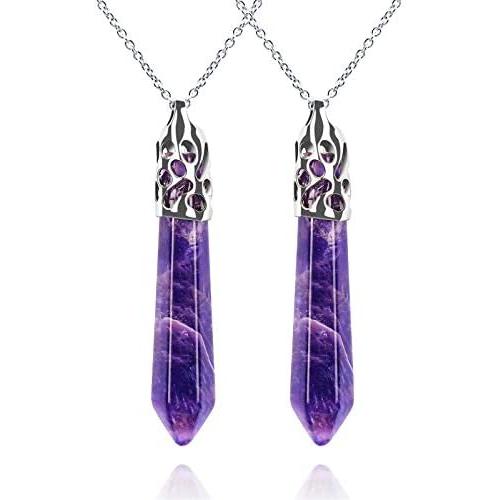 JXMYBA 2Pcs Crystal Necklace for Women Men Energy Healing Crystal Hexagonal Pendant Gemstones Jewelry Pendulum Crystal Divination (18 inStainless Steel Chain,Gift Box