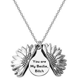 WSNANG You Are My Bestie Bitch Sunflower Locket Necklace Friendship Jewelry Gift for BFF Best Friend Sister