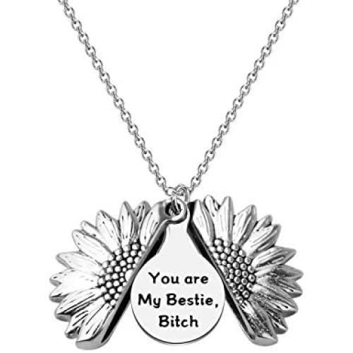 WSNANG You Are My Bestie Bitch Sunflower Locket Necklace Friendship Jewelry Gift for BFF Best Friend Sister