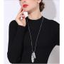ALAIX Womens Necklace Silver Chain Necklaces with Leaf Shiny Bling Sparkle Pendant Sweater Necklace Long for Women
