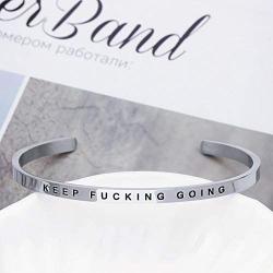 Kucheed Inspirational Bracelets, Cuff Bangle Adjustable Women Stainless Steel Mantra Quote Band Engraved Silver Motivational Friendship Encouragement Jewelry with Hidden Message for Men