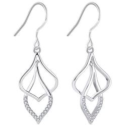 YL Linear Swirl French Wire Earrings 925 Sterling Silver Interlocked Teardrop Leverback Earring Twisted Dangle Drop Jewelry