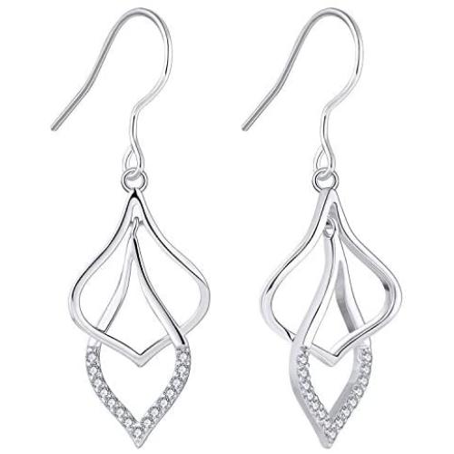 YL Linear Swirl French Wire Earrings 925 Sterling Silver Interlocked Teardrop Leverback Earring Twisted Dangle Drop Jewelry
