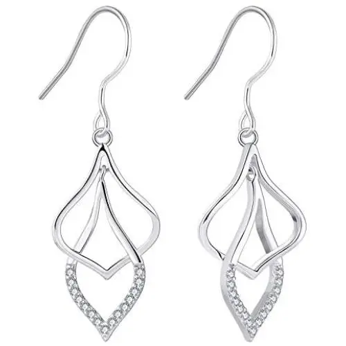 YL Linear Swirl French Wire Earrings 925 Sterling Silver Interlocked Teardrop Leverback Earring Twisted Dangle Drop Jewelry