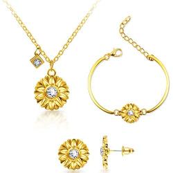 Yaomiao Sunflower Jewelry Accessories Set, Include Adjustable Sunflower Pendant Necklace Bracelets and Stud Earrings for Women Friends Friendship Valentines Day Christmas Supplies