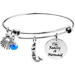 MJartoria BFF Bracelet for Girls-Im Really a Mermaid Engraved Expandable Wire with Little Mermaid Charm Pendant, Bangle Bracelet for Women, Best Friends, Valentines Day Mothers Day Birthday Gifts