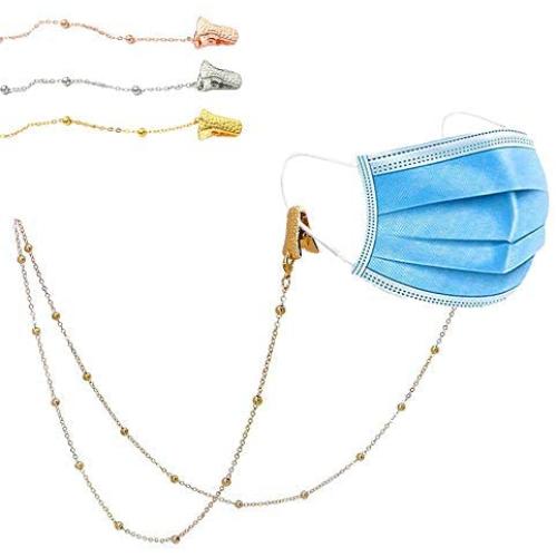 Poem Park Face Mask Chain Lanyard Necklace Holder Strap Mental Pearl Mask Hanger Keeper for Women Girls Around Neck