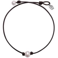 Single Cultured Freshwater Pearl Chokers for Girls Handmade Black Leather One Bead Pendant Jewelry for Women Fashion Boho Necklace Choker