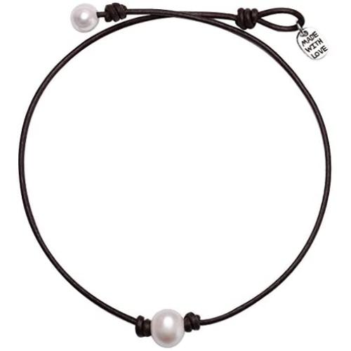Single Cultured Freshwater Pearl Chokers for Girls Handmade Black Leather One Bead Pendant Jewelry for Women Fashion Boho Necklace Choker