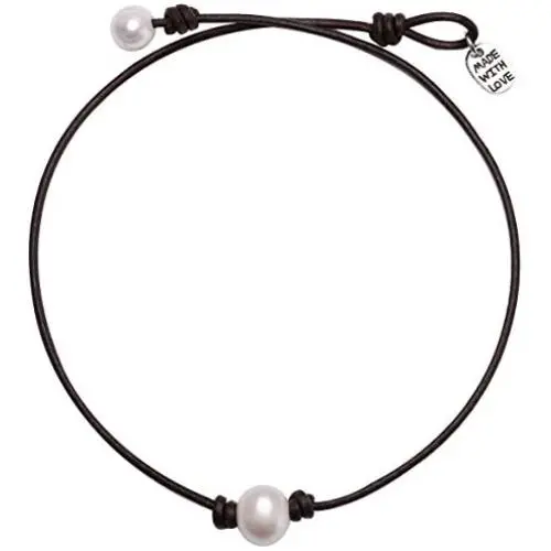 Single Cultured Freshwater Pearl Chokers for Girls Handmade Black Leather One Bead Pendant Jewelry for Women Fashion Boho Necklace Choker