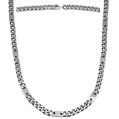 MagnetRX® Magnetic Therapy Necklace - Mens Magnetic Necklaces for Pain Relief and Healing - Silver Curb Chain Stainless Steel Necklace with Magnets (22 Inches)