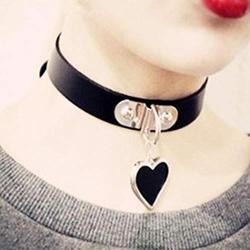 Bodiy Punk Leather Choker Necklaces Black Gothic Love Heart Pendant Necklace Jewelry for Women and Girls