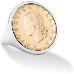 Miabella 925 Sterling Silver Genuine Italian 20-Lira Coin Ring for Women Made in Italy