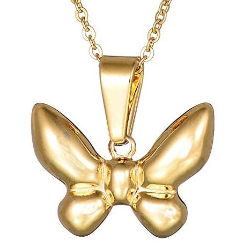 Butterfly Pendant Necklace Lightweight Hypoallergenic Surgical Titanium Steel Golden Insect Necklace