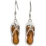 Sterling Silver Koa Wood Turtle Flip Flop Slipper Dangle Hook Earrings