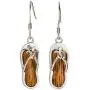 Sterling Silver Koa Wood Turtle Flip Flop Slipper Dangle Hook Earrings Sterling Silver Koa Wood Turtle Flip Flop Slipper Dangle Hook Earrings